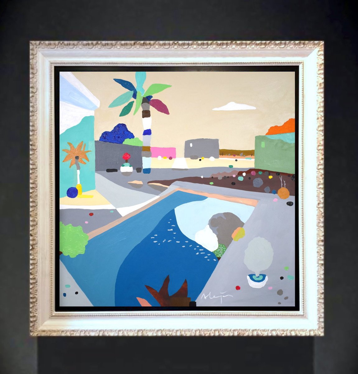 Impressionistic Landscape Acrylic Painting By Alejos, 39 X 39, Reflections, Original Artwork