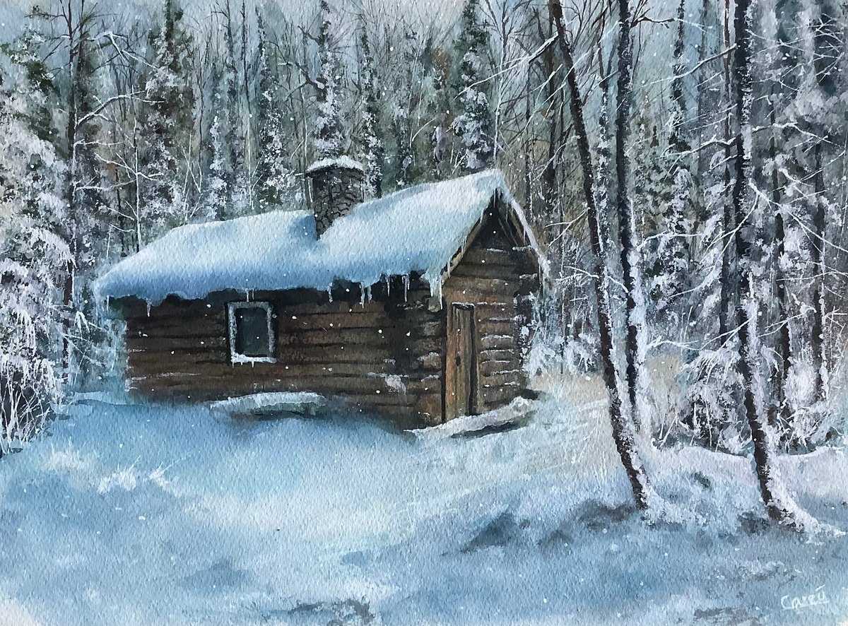 Impressionistic Watercolour , Canadian Winter By Darren Carey, 15 X 11, Artwork For Sale On Artfinder