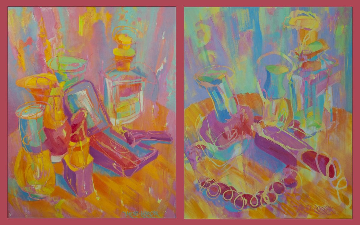 Expressive Still Life Painting By Gina Valenti-Lazarchik, 32 X 20, Be-You-T-Ful #5, Original Artwork