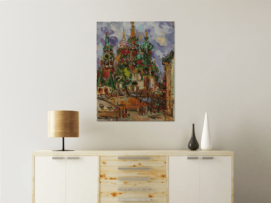 NООN. ST BASIL'S CATHEDRAL- Moscow cityscape - Russian architecture - oil painting