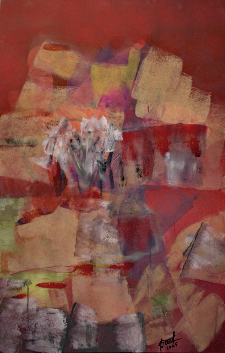 Abstract Acrylic Painting By Jacques Donneaud, 31 X 46, Printemps, Original Artwork