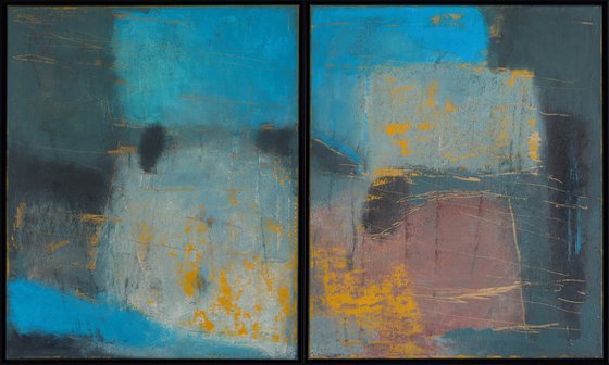 Ash-bluish Abstract Diptych