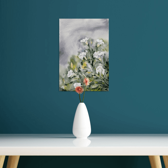 White wildflowers painting