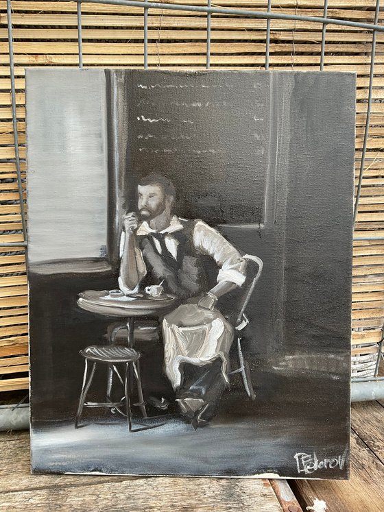 Waiter in cafe on a break