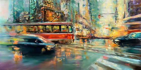 Timeline - cityscape painting, landscape, oil painting, New York street scenes, impressionism, city