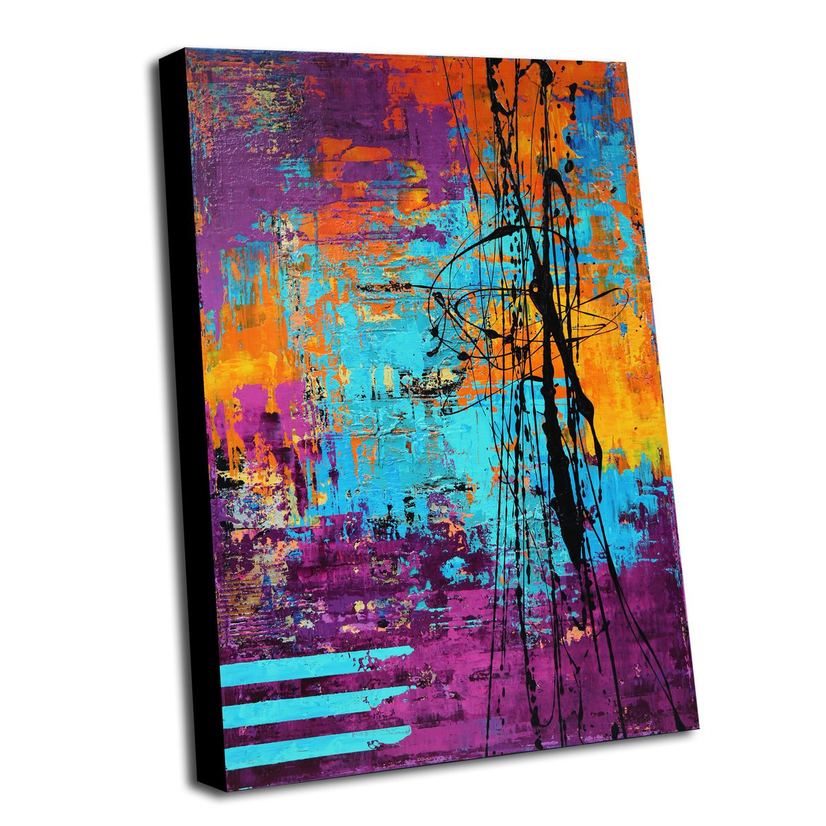 BEDLAM - 120 X 80 CMS - ABSTRACT PAINTING TEXTURED * BLUE * ORANGE * BURGUNDY by Inez Froehlich