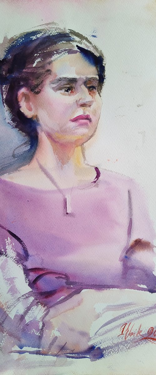 Young woman in purple (portrait) "Susanna" by Irina Bibik-Chkolian