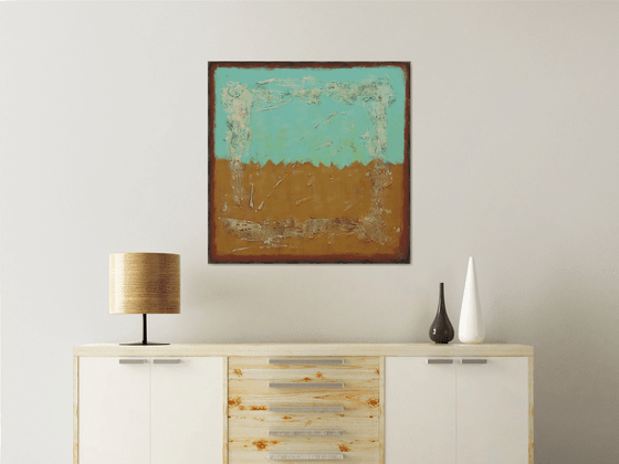 Sand & Turquoise Square Painting - Abstract Art - Ronald Hunter - 17J
