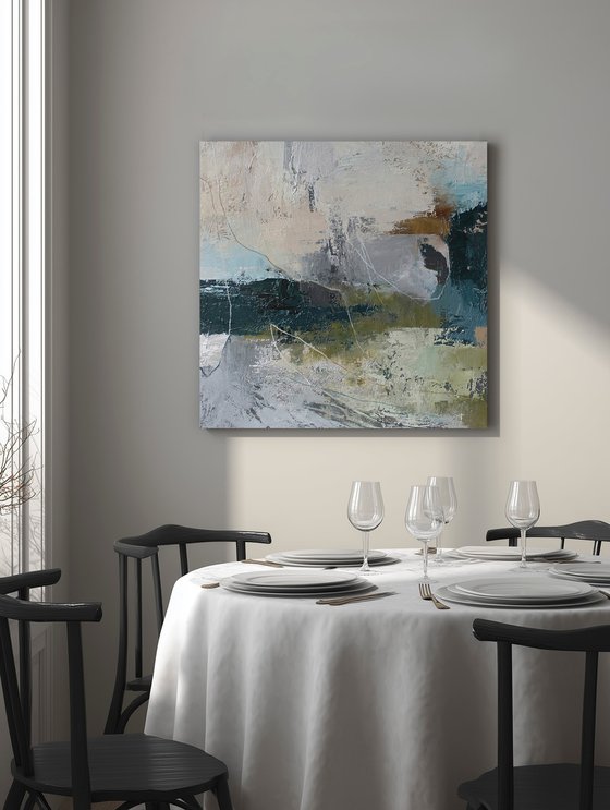 "Fall 4" Blue gray green abstract art