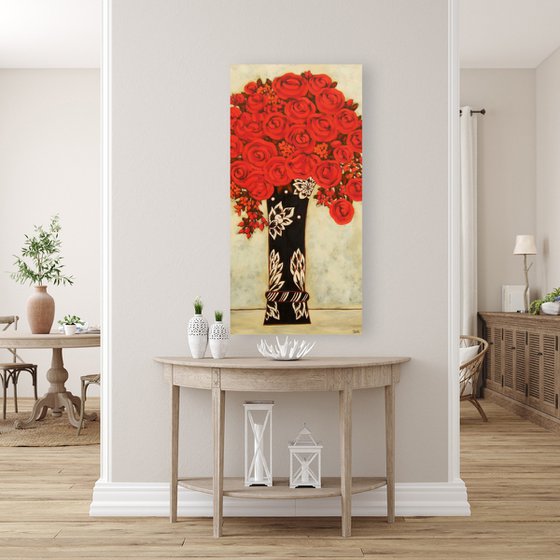 Red Roses with Viennese Vase