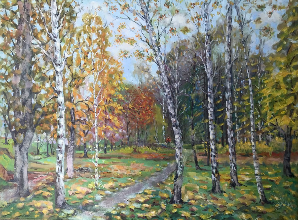 Impressionistic Landscape Oil Painting By Ivan Shapoval, 35 X 26, Autumn, Original Artwork