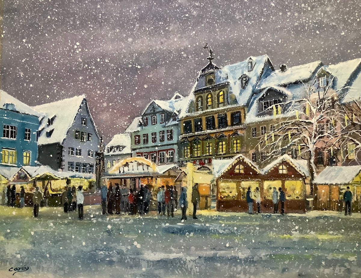 Impressionistic Cityscapes Watercolour By Darren Carey, 15 X 11, Christmas Markets, Original Artwork