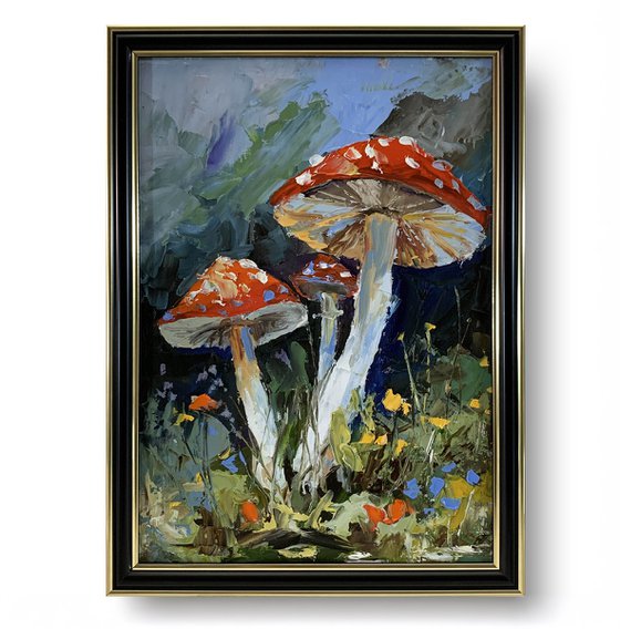 Fly agaric.Mushrooms landscape