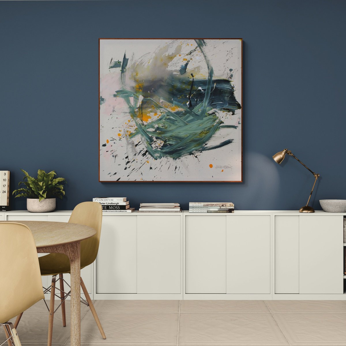 Expressive Abstract Painting By Daniela Schweinsberg, 47 X 47, Herbstgrun, Original Artwork