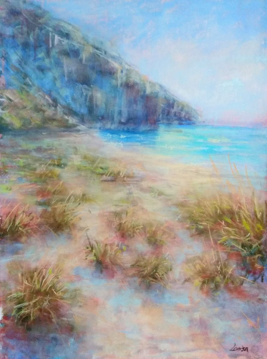 Lefkas, Milos beach | Original pastel painting by Larisa Carli