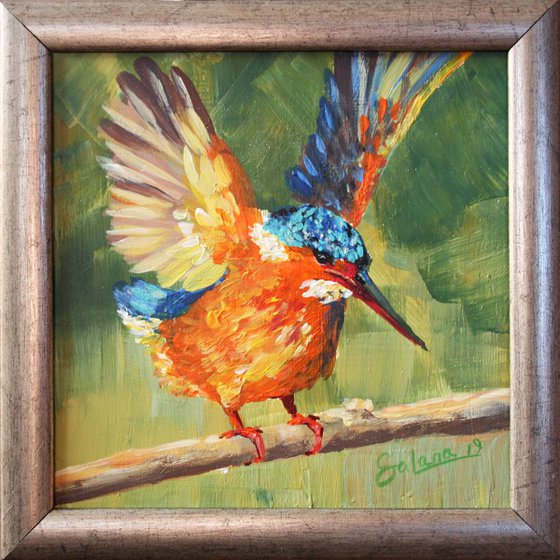 Bird Alcyone (Lat. Halcyon) /SMALL PAINTING IN FRAME / ORIGINAL PAINTING