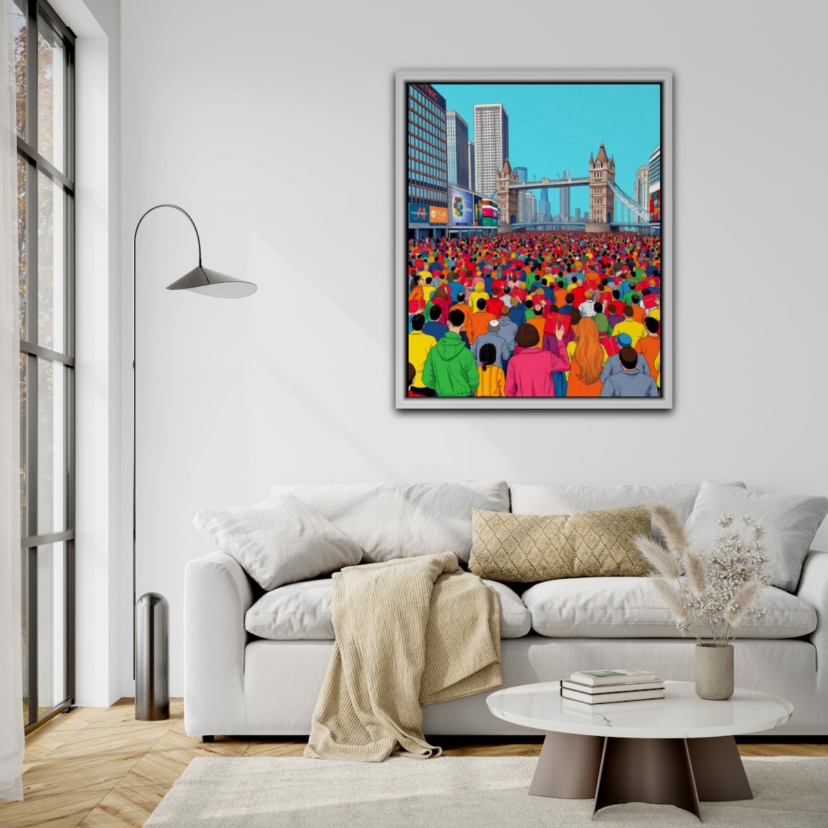 Urban And Pop Cityscapes Painting By Sanja Jancic, 35 X 43", Urban Life In London, Original Artwork