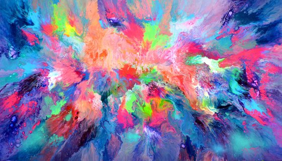 140x80x4 cm Large Ready to Hang Abstract Painting - XXXL Huge Colourful Modern Abstract Big Painting, Large Colorful Painting - Ready to Hang, Hotel and Restaurant Wall Decoration, TITLE: Watching through her Eyes