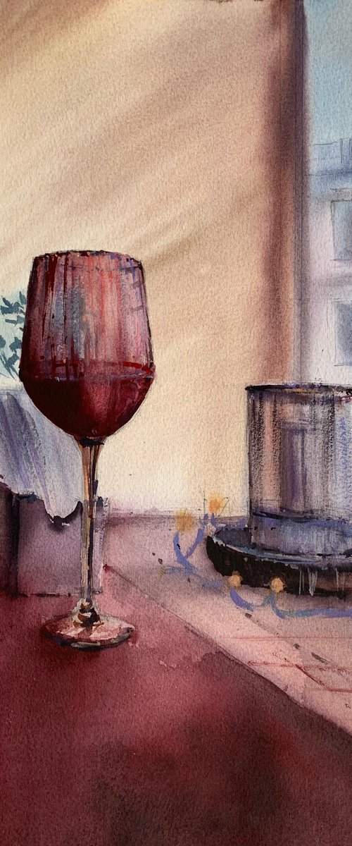 A glass of red wine by Evgenia Panova