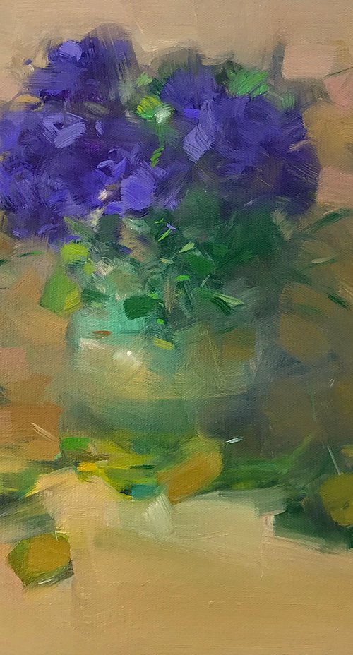 African Violet, Original oil painting, Handmade artwork, One of a kind by Vahe Yeremyan