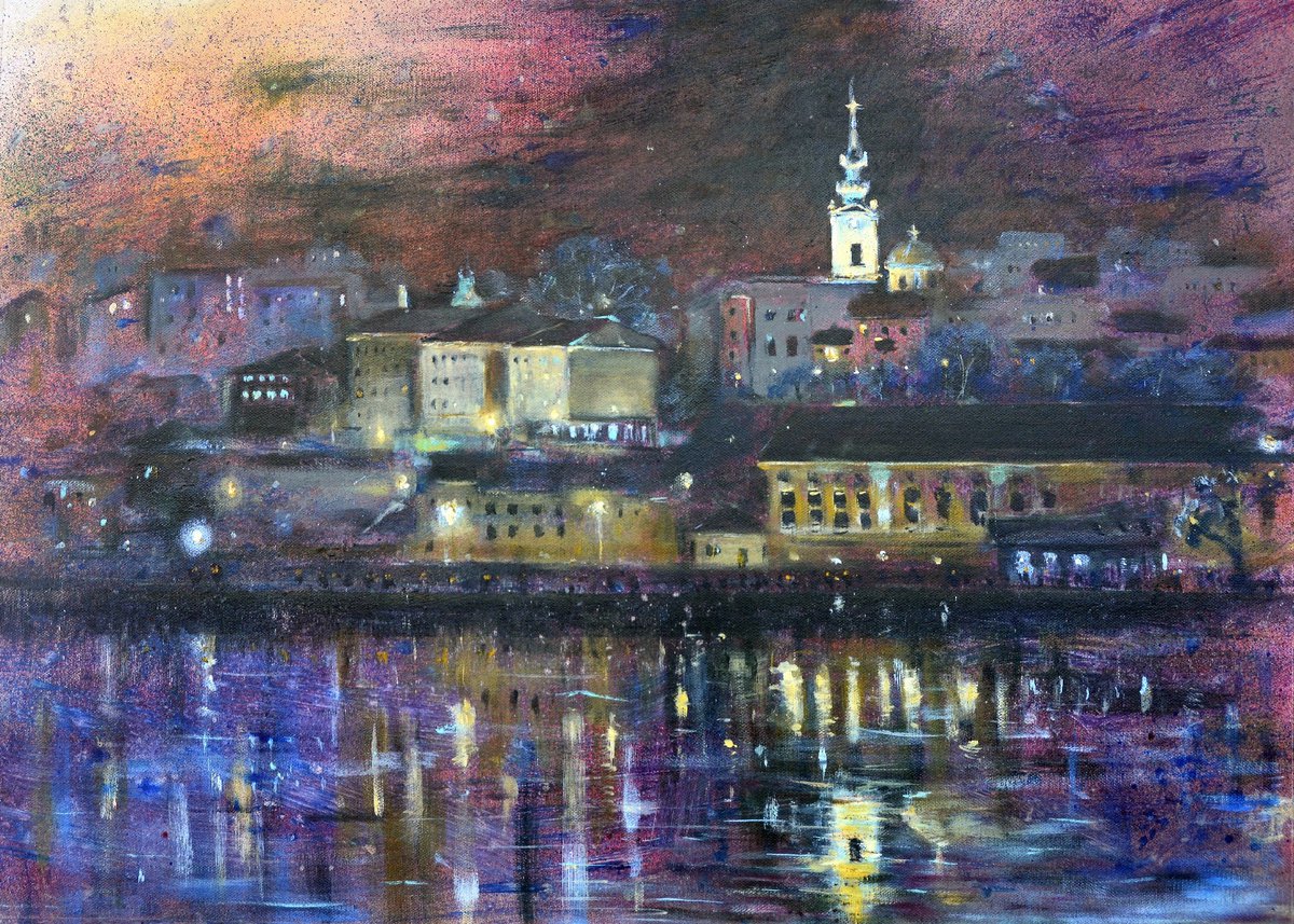 Old town shadows and lights of Belgrade 70x50cm 2021 by Nenad Koji? watercolorist