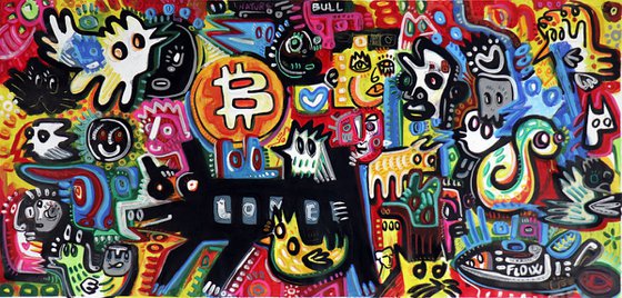 LOVE NATURE "and BITCOIN appeared in my painting" 100x210cm