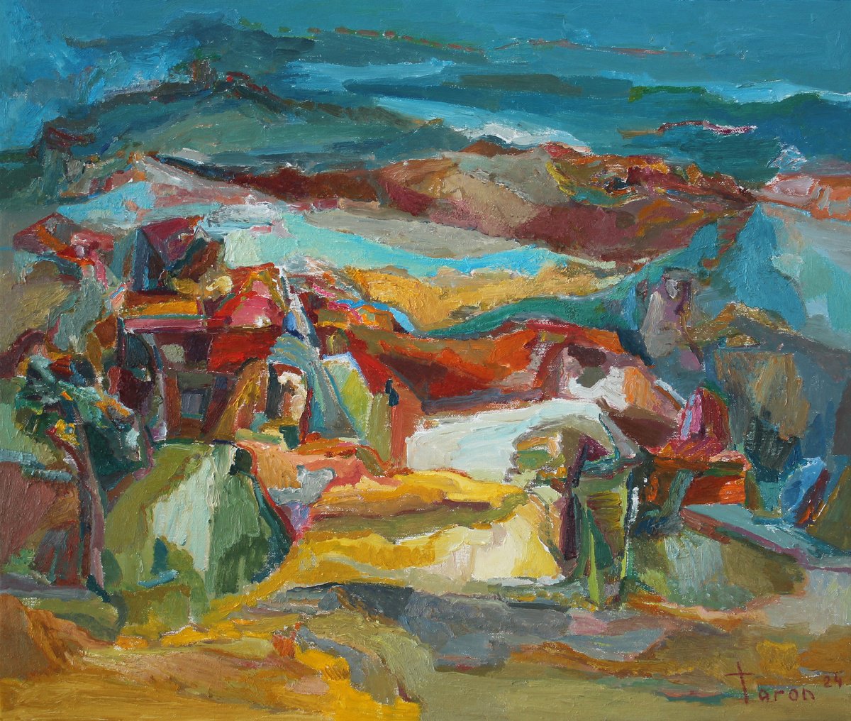 Abstract Landscape Oil Painting By Taron Khachatryan, 26 X 22", Autumn In The Mountains, Original Artwork