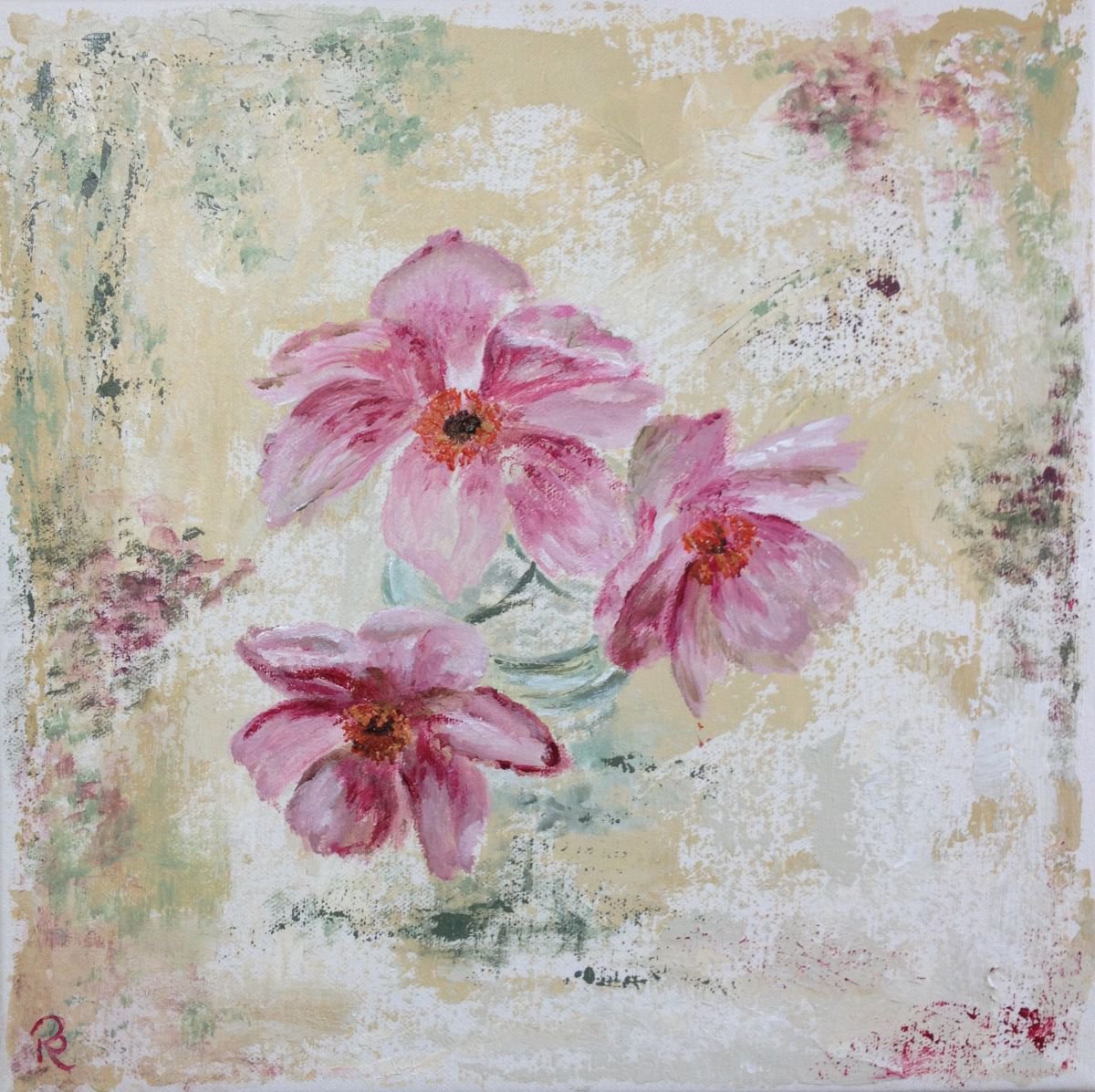 Japanese Anemones Trio Impressionist Flowers / Still Life by Rebecca Pells