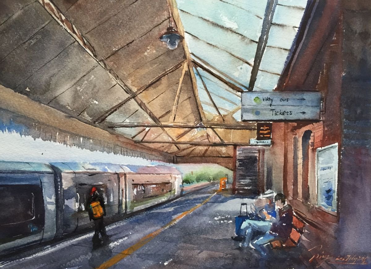 Impressionistic Cityscapes Watercolour By Jing Chen, 15 X 11, Train Trip, Original Artwork