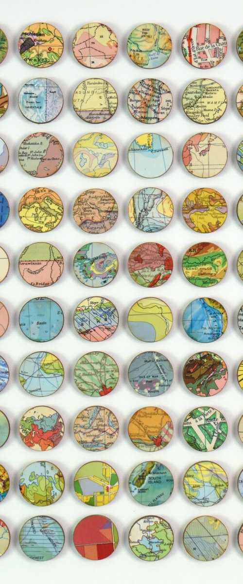 100 map dots original 3D Collage artwork by Amelia Coward