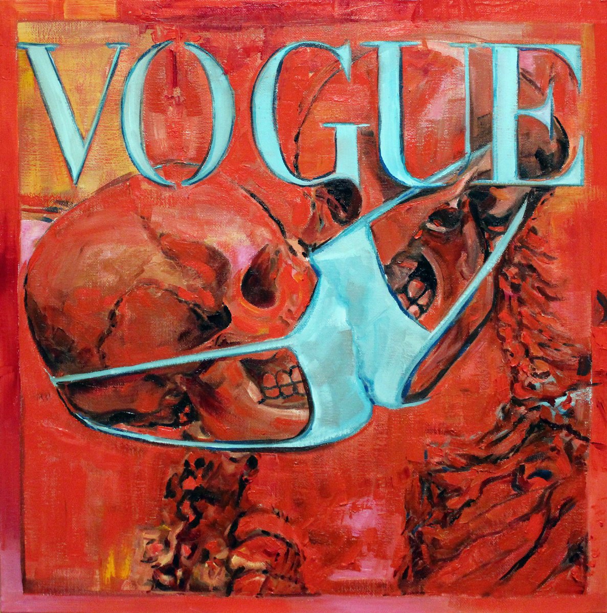 Surrealistic Portrait Oil Painting By Timothy Adam Matthews, 16 X 16", Vogue: Living In Fear Of Death, Original Artwork