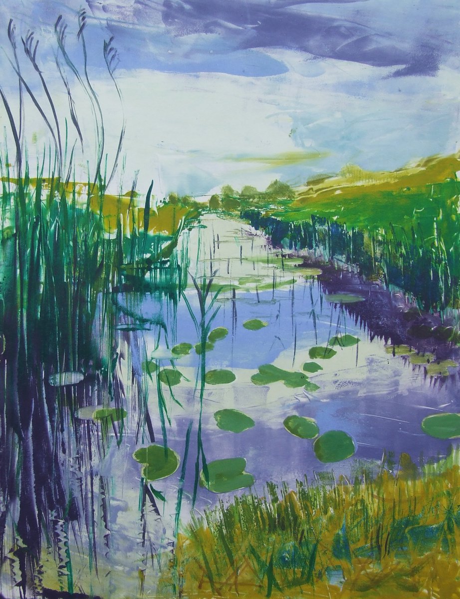 Impressionistic Limited Edition Print , Water Lilies And Grasses By Amanda Averillo, 13 X 17, Artwork For Sale On Artfinder