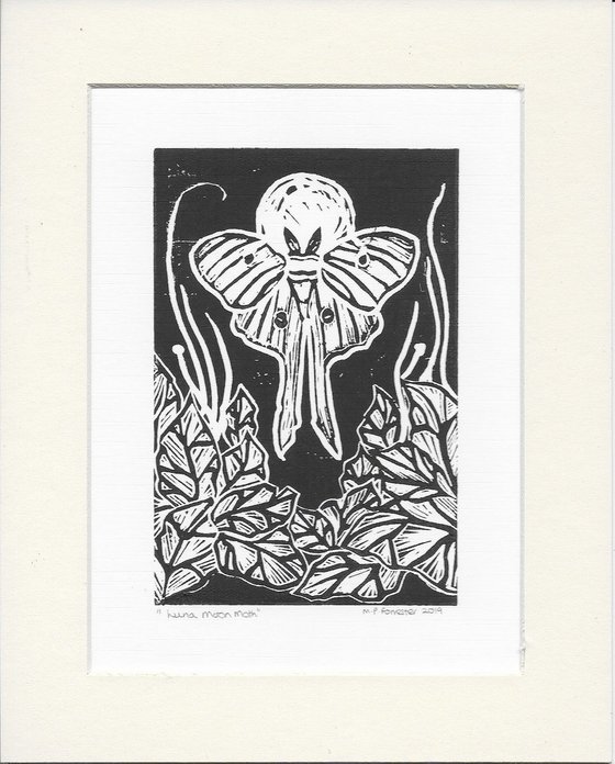 Luna Moon Moth Original Lino Print