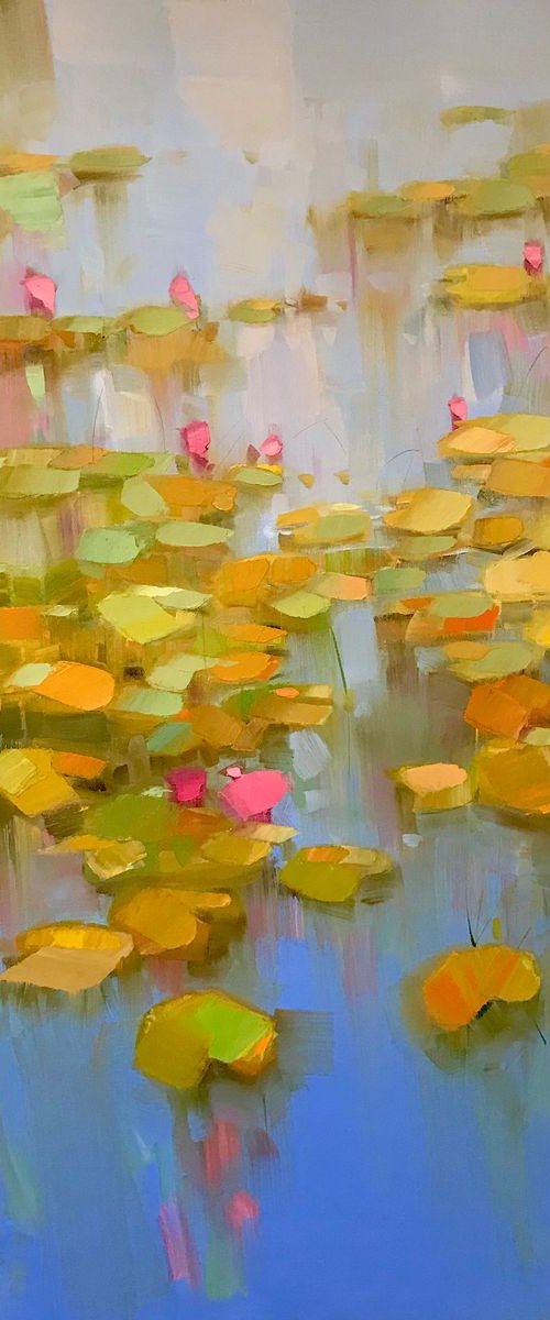 Waterlilies in Fall, Original oil Painting, Handmade artwork, One of a Kind by Vahe Yeremyan