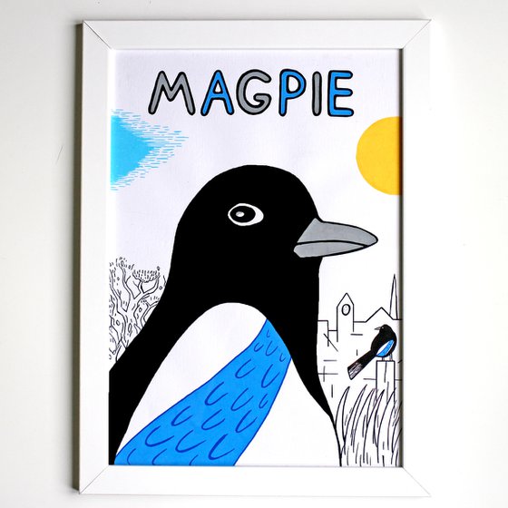 Magpie Painting on Unframed A3 Paper