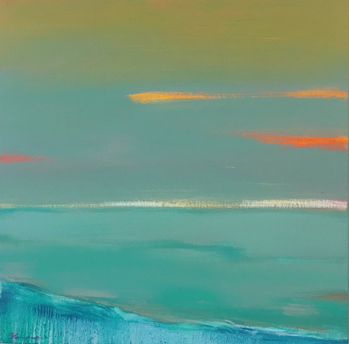 Impressionistic Landscape Acrylic Painting By Yaroslav Yasenev, 24 X 24", Orange Dawn, Original Artwork