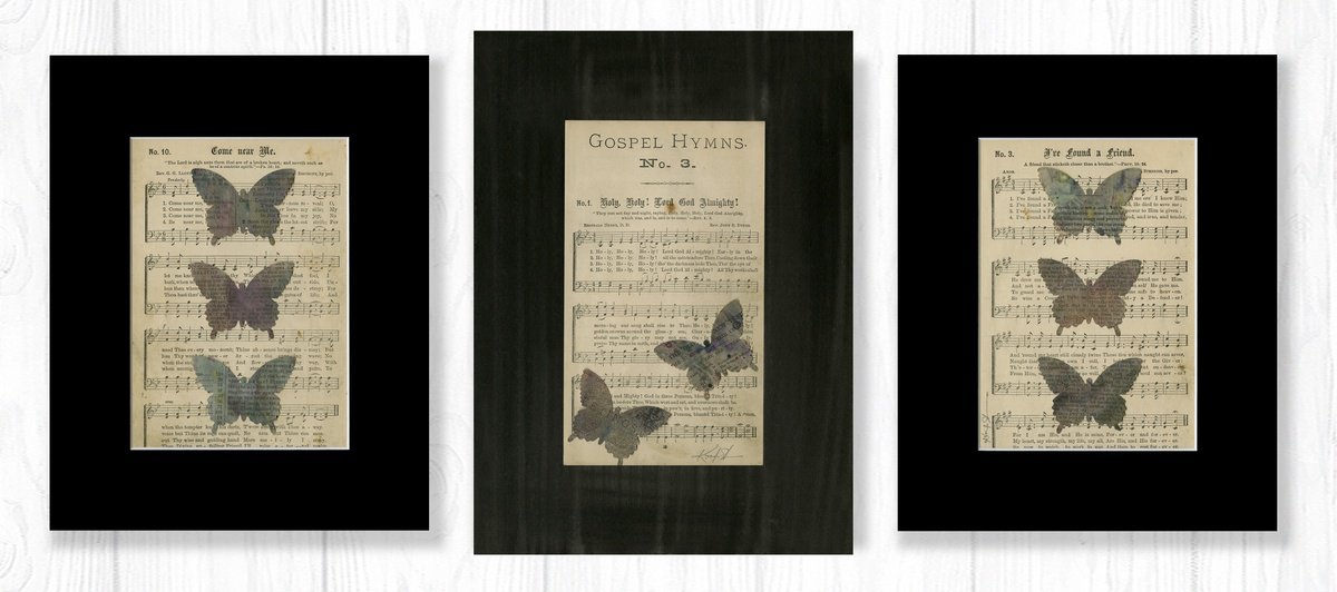 Abstract Collage By Kathy Morton Stanion, 24 X 11", Butterfly Medley Collection 3, Original Artwork