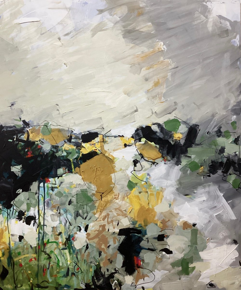 Expressive Abstract Painting By Irene Wilkes, 39 X 47, Hillside View, Original Artwork