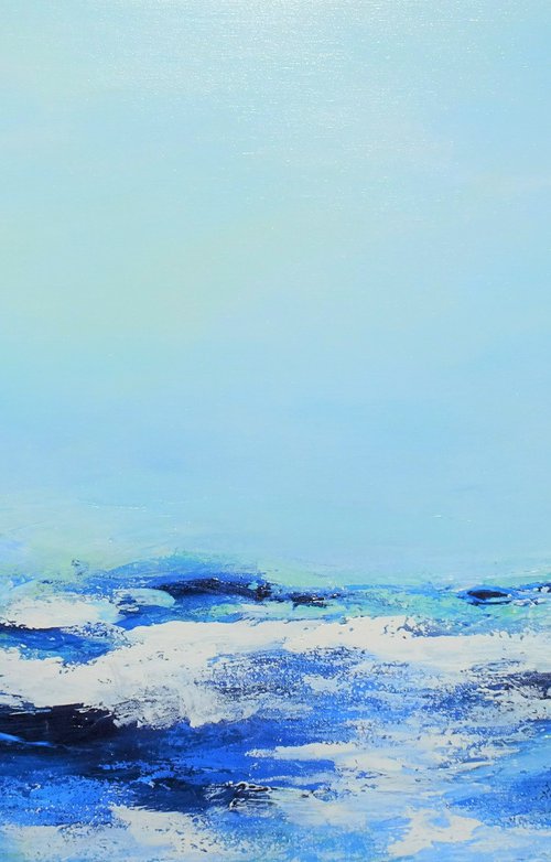 OCEAN WAVES. Abstract Seascape Acrylic Painting on Canvas. Minimalistic Blue Ocean Waves Contemporary Sea Coastal Art by Sveta Osborne