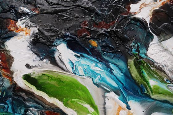 Teal and Oxide Rust 200cm x 80cm Textured Abstract Art