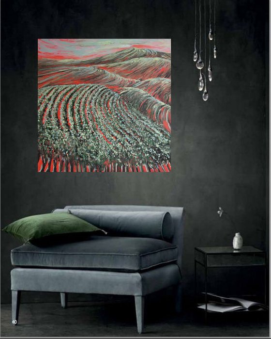 Summer in Vineyards -Large Impressionism Painting