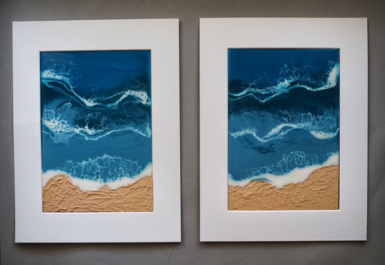 Diptych "On the beach" - set of 2 original seascape 3d artwork