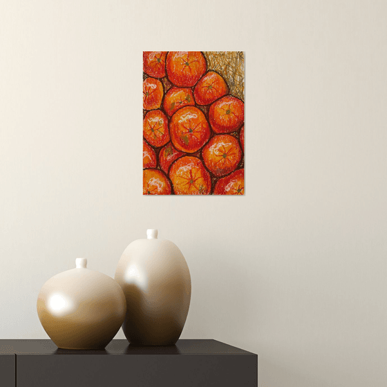 Oranges Original Oil Pastel Painting, Orange Fruits Drawing, Kitchen Wall Art, Housewarming Gift