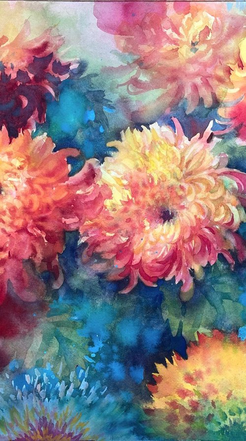 Chrysanthemums and Fireworks by zhengyang Ruan