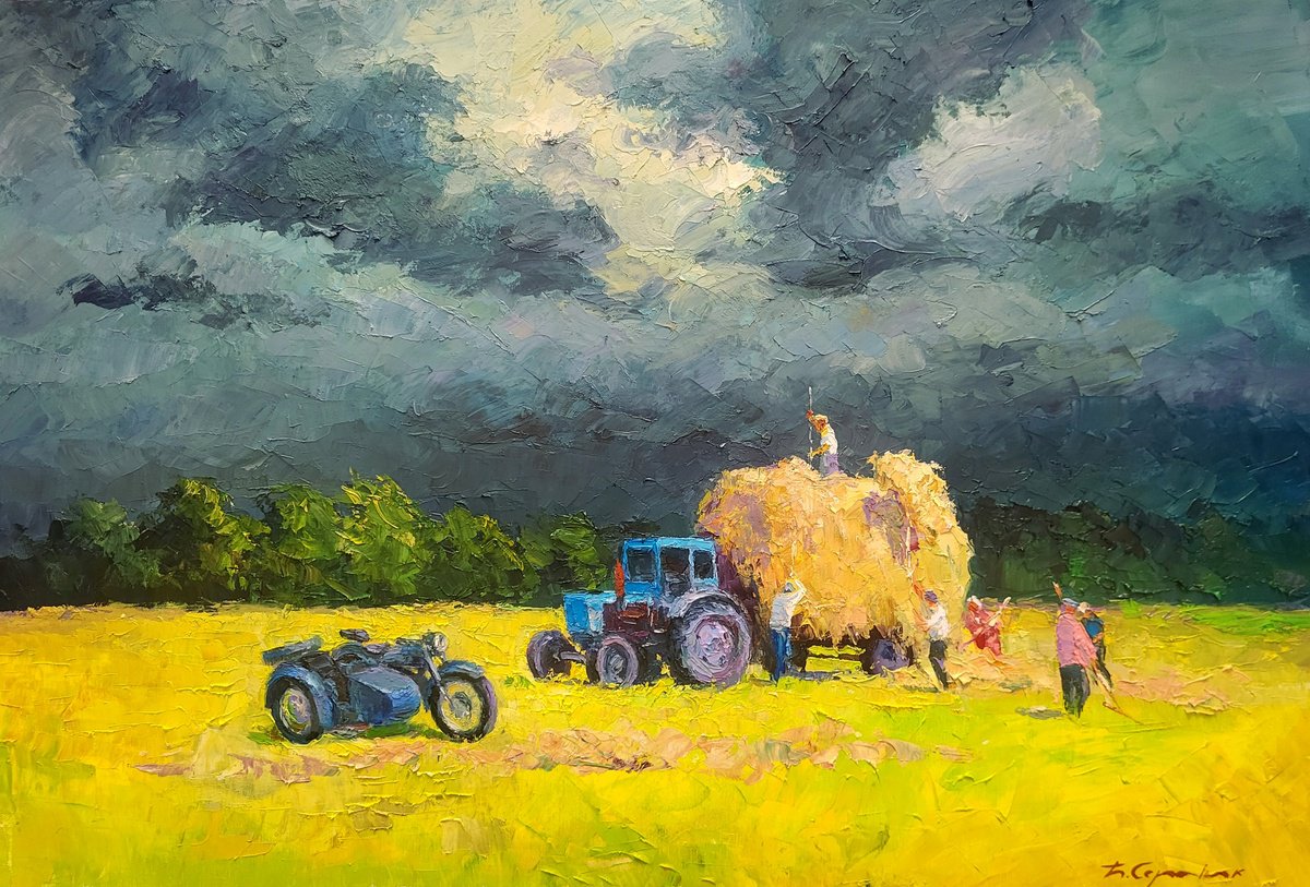 Impressionistic Landscape Oil Painting By Boris Serdyuk, 35 X 24, Get To The Board, Original Artwork