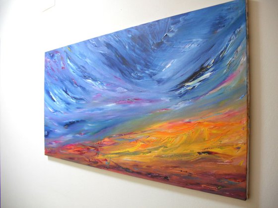 The dragonfly flew slowly - 120x60 cm, Original abstract painting, oil on canvas