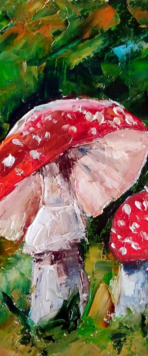 Mushrooms Painting Original Art Fly Agaric Artwork Mushroom Still Life Wall Art by Yulia Berseneva