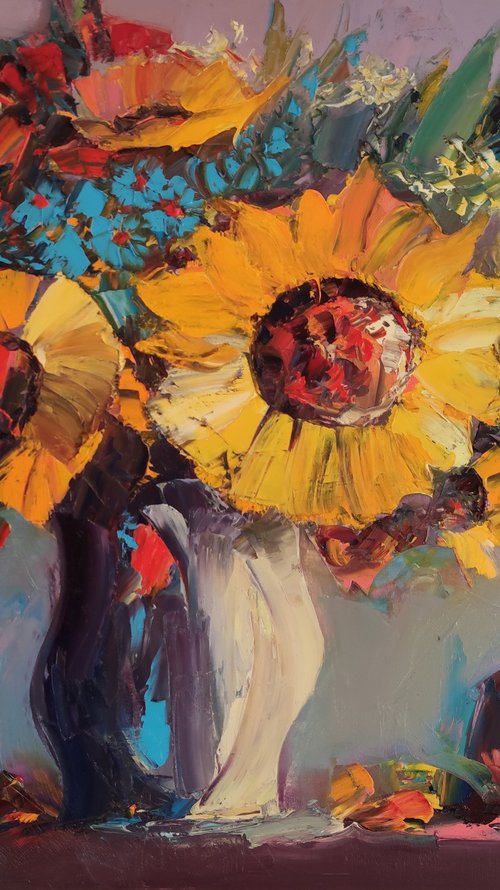 Still life - Sunflowers(60x80cm, oil painting,  ready to hang) by Hayk Miqayelyan