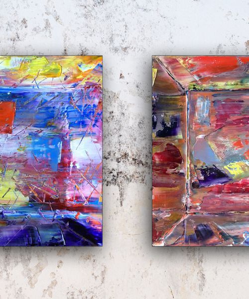 "Beautiful Mess" - Save As Series - Original PMS Abstract Diptych Oil Paintings On Concave Wood - 36" x 18" by Preston M. Smith (PMS)