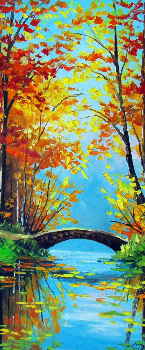 Autumn Pond with Bridge by Olha Darchuk